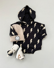 Load image into Gallery viewer, Hooded Bubble Romper | Black Bolts