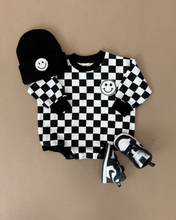 Load image into Gallery viewer, Bubble Romper | Checkered Smiley Black