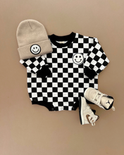 Load image into Gallery viewer, Bubble Romper | Checkered Smiley Black