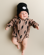 Load image into Gallery viewer, Hooded Bubble Romper | Mocha Bolts