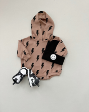 Load image into Gallery viewer, Hooded Bubble Romper | Mocha Bolts