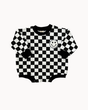 Load image into Gallery viewer, Bubble Romper | Checkered Smiley Black
