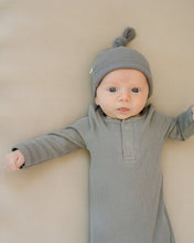 Load image into Gallery viewer, Grey Organic Ribbed Newborn Knot Hat