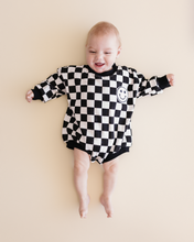 Load image into Gallery viewer, Bubble Romper | Checkered Smiley Black
