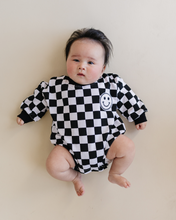 Load image into Gallery viewer, Bubble Romper | Checkered Smiley Black