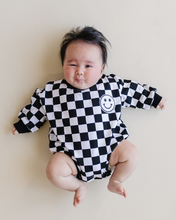 Load image into Gallery viewer, Bubble Romper | Checkered Smiley Black