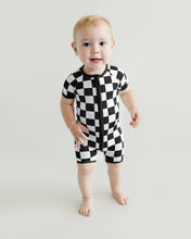 Load image into Gallery viewer, Bamboo Shorty Romper | Black Checkered