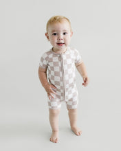 Load image into Gallery viewer, Bamboo Shorty Romper | Latte Checkered