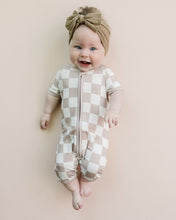 Load image into Gallery viewer, Bamboo Shorty Romper | Latte Checkered