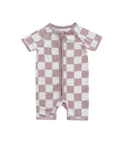 Load image into Gallery viewer, Bamboo Shorty Romper | Latte Checkered
