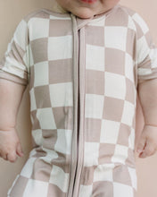 Load image into Gallery viewer, Bamboo Shorty Romper | Latte Checkered