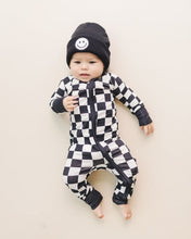 Load image into Gallery viewer, Bamboo Zip Romper | Black Checkered
