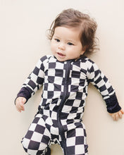 Load image into Gallery viewer, Bamboo Zip Romper | Black Checkered
