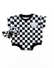 Load image into Gallery viewer, Short Sleeve Bubble Romper | Checkered Smiley Black