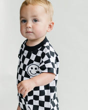 Load image into Gallery viewer, Short Sleeve Bubble Romper | Checkered Smiley Black
