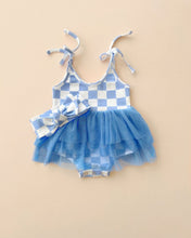 Load image into Gallery viewer, Tutu Romper | Checkered Blue