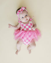 Load image into Gallery viewer, Tutu Romper | Checkered Bubble Gum