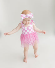Load image into Gallery viewer, Tutu Romper | Checkered Bubble Gum