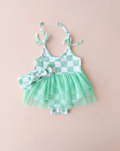 Load image into Gallery viewer, Tutu Romper | Checkered Mint
