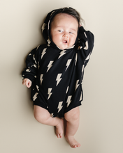 Load image into Gallery viewer, Hooded Bubble Romper  |  Black Bolts
