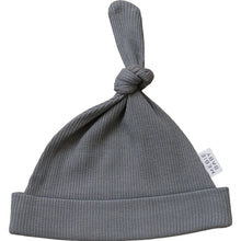 Load image into Gallery viewer, Grey Organic Ribbed Newborn Knot Hat
