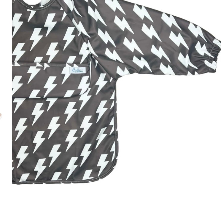 Calla and Friends
The Grayson Long Sleeve Bib - Lightning Bolts Black