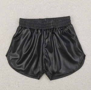Girls Black Pocket Leather
Elastic Bottom Shorts