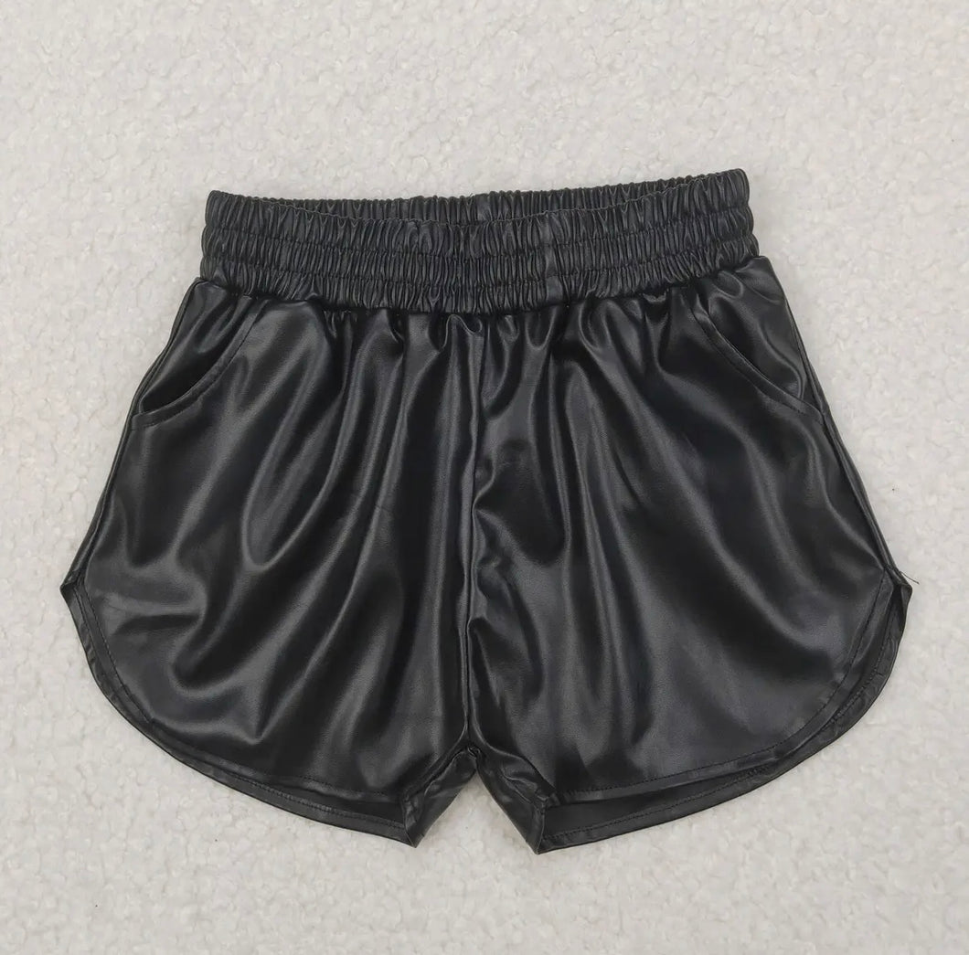 Girls Black Pocket Leather
Elastic Bottom Shorts