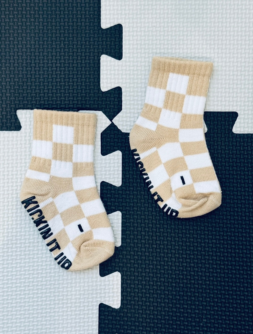 Beige + White Checker Socks