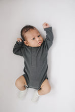 Load image into Gallery viewer, Charcoal Organic Snap Long Sleeve Ribbed Bodysuit
