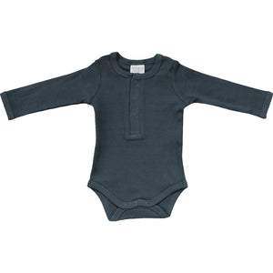 Charcoal Organic Snap Long Sleeve Ribbed Bodysuit