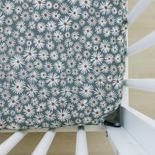 Load image into Gallery viewer, Dark Green Daisy Bamboo Stretch Crib Sheet
