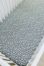 Load image into Gallery viewer, Dark Green Daisy Bamboo Stretch Crib Sheet
