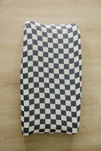 Load image into Gallery viewer, Charcoal Checkered Muslin Changing Pad Cover
