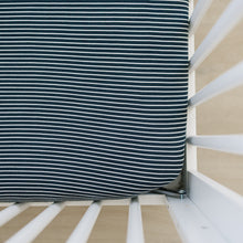 Load image into Gallery viewer, Navy Stripes Bamboo Stretch Crib Sheet
