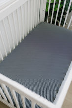 Load image into Gallery viewer, Navy Stripes Bamboo Stretch Crib Sheet
