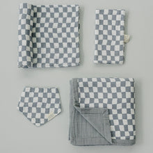 Load image into Gallery viewer, Dusty Blue Wavy Checkered Muslin Burp Cloth
