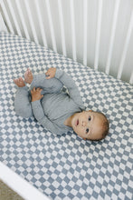 Load image into Gallery viewer, Dusty Blue Wavy Checkered Muslin Crib Sheet
