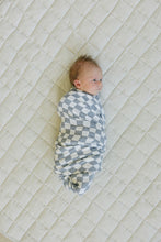 Load image into Gallery viewer, Dusty Blue Wavy Checkered Muslin Swaddle Blanket

