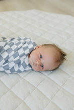 Load image into Gallery viewer, Dusty Blue Wavy Checkered Muslin Swaddle Blanket
