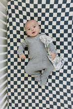 Load image into Gallery viewer, Charcoal Checkered Muslin Crib Sheet
