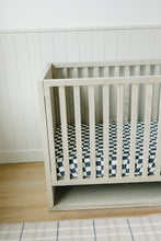 Load image into Gallery viewer, Charcoal Checkered Muslin Crib Sheet
