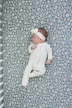 Load image into Gallery viewer, Dark Green Daisy Bamboo Stretch Crib Sheet

