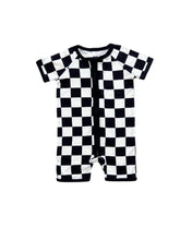 Load image into Gallery viewer, Bamboo Shorty Romper | Black Checkered
