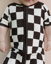 Load image into Gallery viewer, Bamboo Shorty Romper | Black Checkered
