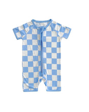 Load image into Gallery viewer, Bamboo Shorty Romper | Blue Checkered
