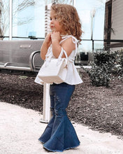 Load image into Gallery viewer, Barbie Pleated Denim Bell Bottoms - Dark Denim
