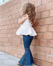 Load image into Gallery viewer, Barbie Pleated Denim Bell Bottoms - Dark Denim
