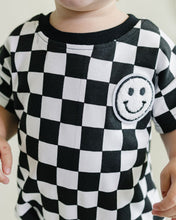 Load image into Gallery viewer, Short Sleeve Bubble Romper | Checkered Smiley Black
