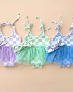Tutu Romper | Checkered Mint